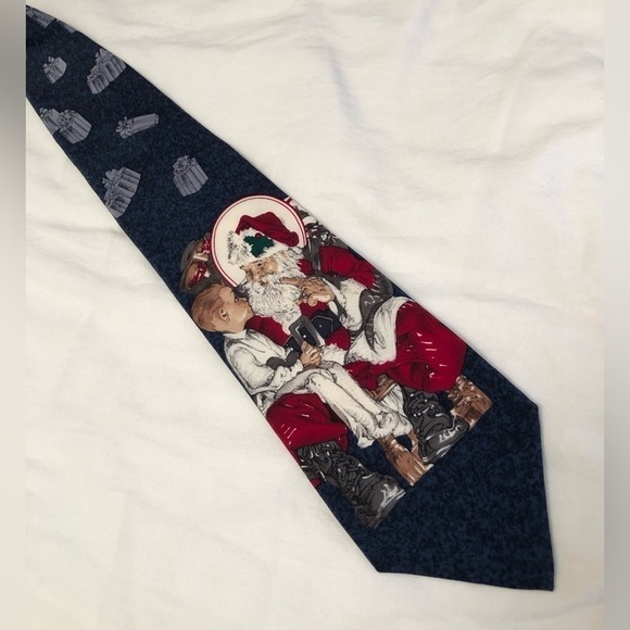 Saturday Evening Post Neck Tie 100% Silk Santa Christmas Kid on Santas Lap 1996 - Picture 2 of 16